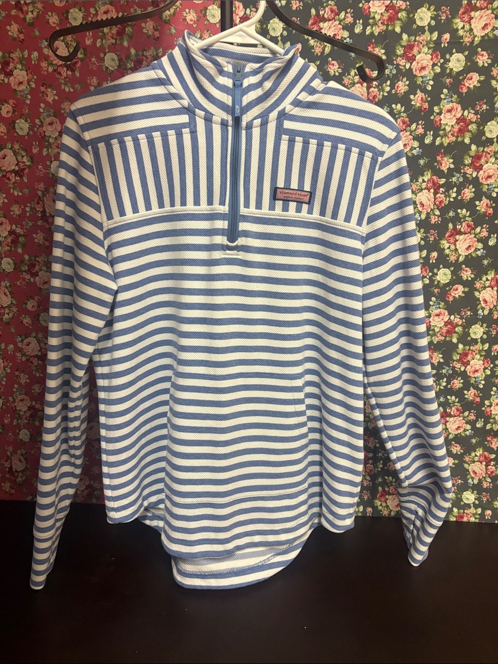 Vineyard Vines Men’s Blue & White Striped Quarter-Zip Sweater